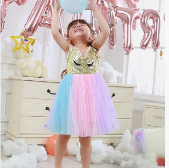 Unicorn Princess Dress for Little Girls With Headband - Picture 4 of 5